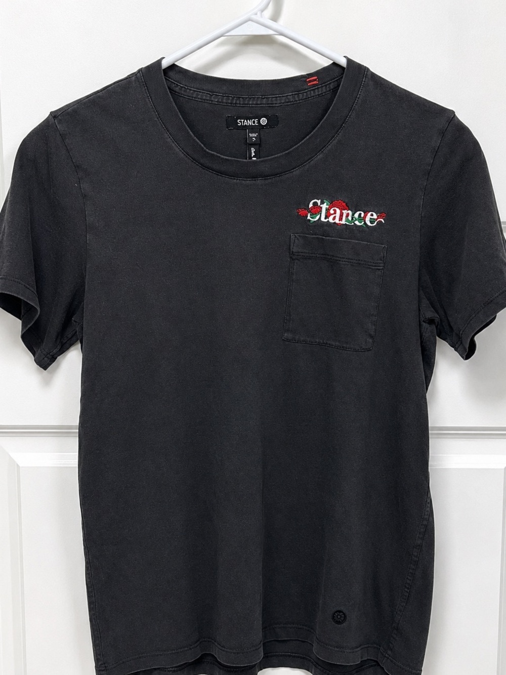 Stance Rose Embroidered Pocket Tee Faded Black Skate Shirt Small
